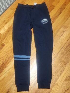 Puma Navy Sweatpants with Light Blue Stripes, EUC